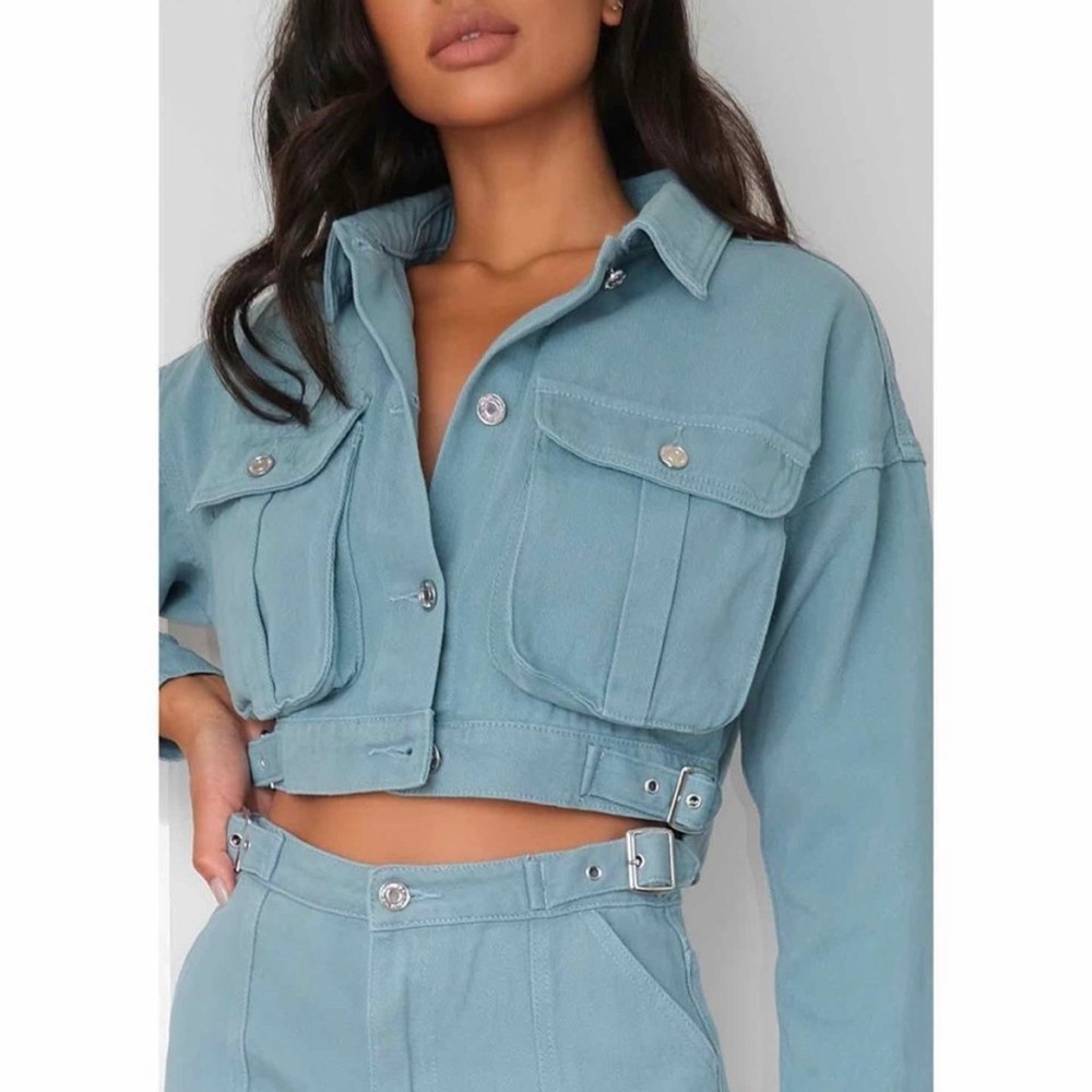 Missguided tall buckle detail cropped denim jacket